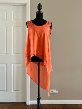 BCBG Max Azria Sleeveless High-Low Layered Orange Tunic Top - Size S